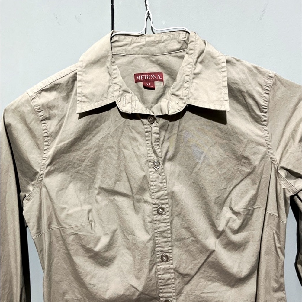 Y2k Merona tan beige button down shirt blouse